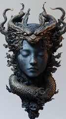 Wall Mural - Serene Dragon Woman Statue: A Mystical Sculpture