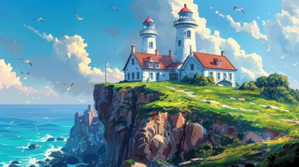 Poster - Lighthouse on a Cliffside