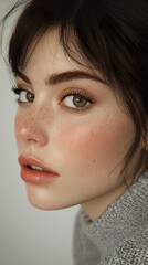 Wall Mural - Close Up Portrait of a Woman with Green Eyes and Freckles