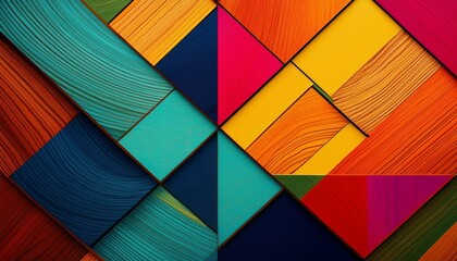 Canvas Print - Abstract geometric pattern with vibrant colors and wood grain texture.