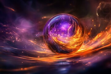 Canvas Print - Abstract Sphere with Purple and Orange Fire