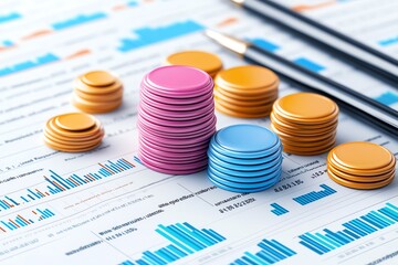 Poster - Book value of assets in balance sheets, depicted in a flat design showing organized financial data
