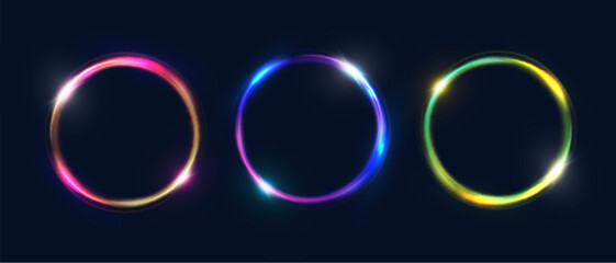 Aufkleber - Bright futuristic portal with violet-blue glow of bright rays. Light ring, frame. Vector for web design.	
