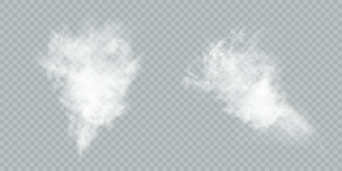 Poster - Vector special effect of steam, smoke, fog, clouds. Abstract gas on a transparent background, steam engine, steam or explosive dust, dry ice effect, condensation, smoke. Vector 10 EPS	
