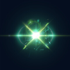 Aufkleber - Abstract transparent green light effect with sparks and glitter for web design isolated on dark background. Vector 10 EPS