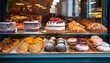 © Bonita - Assortment of pastries and cakes displayed in a bakery window.