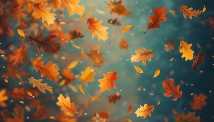 Wall Mural - Autumn leaves gracefully falling against a tranquil background with ample copy space