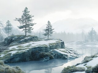 Canvas Print - Winter Wonderland: Serene Lake and Snowy Mountains