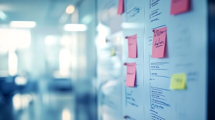 Poster - Whiteboard with Sticky Notes and Handwritten Notes in an Office Setting
