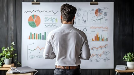 Poster - A Man Reviewing Data on a Whiteboard in an Office