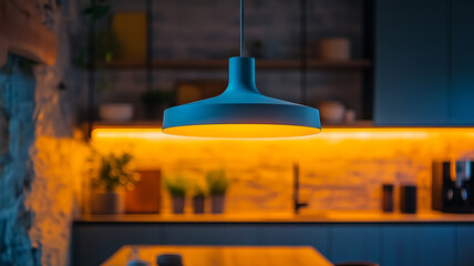 Wall Mural - Modern pendant lamp illuminating a stylish kitchen.