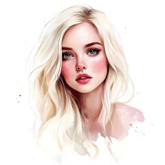 Wall Mural - Watercolor Portrait of a Woman with Blonde Hair.