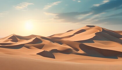 Majestic sandy dunes illuminated by soft warm sunlight in an abstract desert landscape