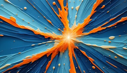 Sticker - Dynamic Radial Burst: Striking Abstract Composition of Blues, Oranges, and Teals with Navy and Cream Accents