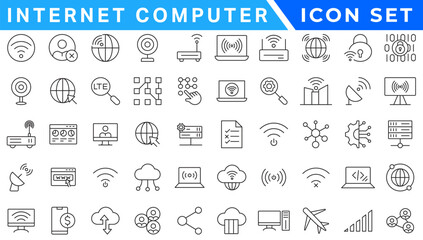 Poster - Internet computer icon set. Containing online, computer, network, website, server, web design, hardware, software and programming. Solid icons vector collection.