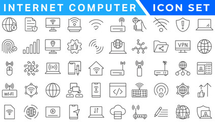Poster - Internet computer icon set. Containing online, computer, network, website, server, web design, hardware, software and programming. Solid icons vector collection.