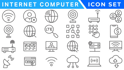 Poster - Internet computer icon set. Containing online, computer, network, website, server, web design, hardware, software and programming. Solid icons vector collection.