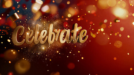 The golden letters spelling 'Celebrate' sparkle amid colorful confetti and shimmering light, evoking a sense of joy and excitement during festive occasions - Generative AI