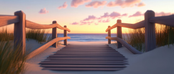 Wall Mural - A wooden boardwalk leading to the ocean