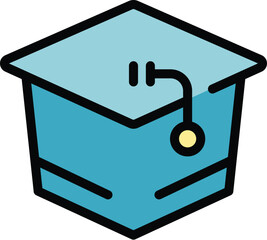 Poster - graduation cap with a computer mouse cable is representing the concept of online education