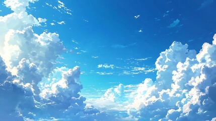 Poster - Beautiful blue sky with fluffy white clouds, perfect for a summer day