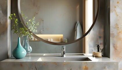 Wall Mural - Pristine mirror reflecting clarity and embodying the essence of personal cleanliness in a fresh bathroom environment