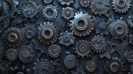 Poster - Interlocking Metallic Cogs and Gears