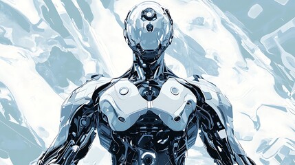 Poster - A humanoid robot with a metallic exterior and a single blue eye