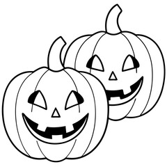 Wall Mural - Line Art Vector Two Glowing Jack-o'Lanterns with Unique Expressions