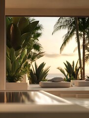 Wall Mural - Tropical View from a Minimalist Modern House Window