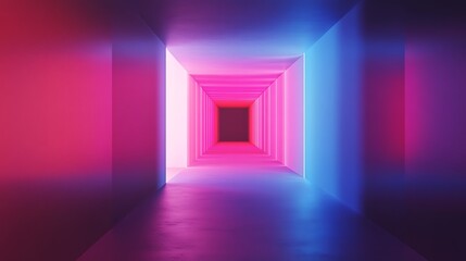 Wall Mural - abstract neon tunnel, pink & blue glow in empty corridor
