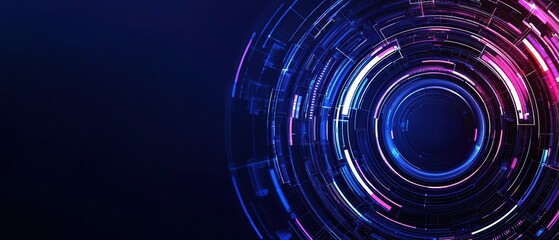 Poster - Abstract digital background with glowing circular patterns in blue and pink.