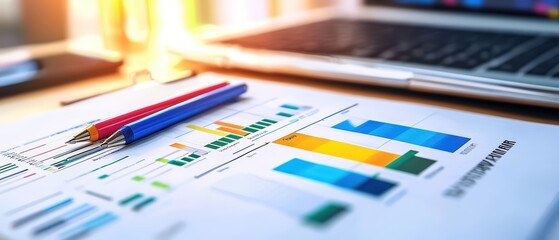Poster - Colorful graphs and charts on a desk with pens, enhancing productivity in an office setting.