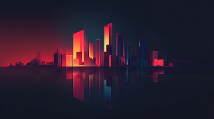 Poster - A Cityscape with a Reflection in Water at Night