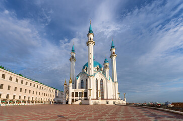 Kul Sharif Mosque, Kazan, Tatarstan, Russia. Evening view of the main attraction of the Kazan Kremlin