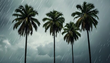 Wall Mural - Majestic palm trees under a foreboding sky as rain captivates the tranquility of a summer storm, blending peace and intensity