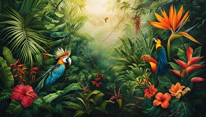 Wall Mural - Lush Tropical Wilderness: A Glimpse into Vibrant Botanical Wildlife