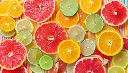 Canvas Print - Bright Citrus Delight Arranged on Striped Pastel Canvas