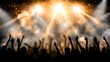 © Raffaza - Silhouettes of a crowd with raised hands under stage lights.