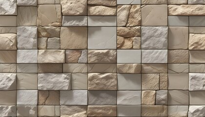 Wall Mural - Seamless 3D Tile Texture of Beige Slate and Natural Stone for Elegant Floor and Wall Design