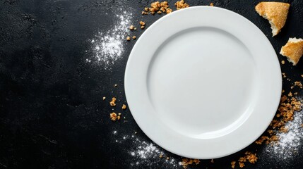 Wall Mural - A white plate with a few crumbs on it and some sugar, AI