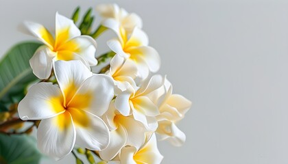 Sticker - Elegant close-up of white Frangipani Plumeria flower against a minimalist background, perfect for adding personalized messages or text