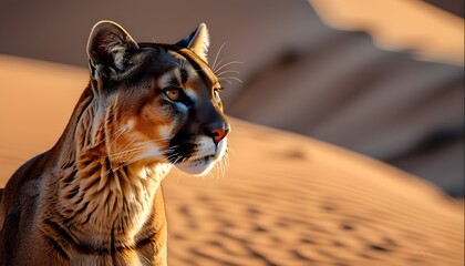 Wall Mural - Vibrant double exposure of a mountain lion silhouette against stunning desert dunes