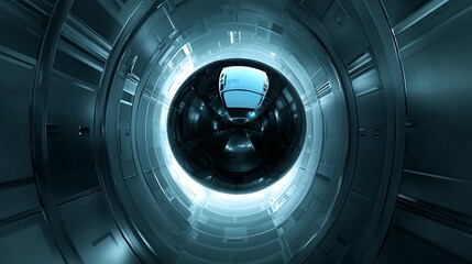 Poster - Abstract Futuristic Metallic Tunnel with Glowing Core