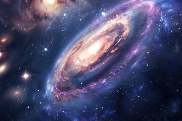 Aufkleber - A vibrant spiral galaxy surrounded by a starry cosmos, showcasing bright colors and cosmic dust, captured in the vast expanse of the universe