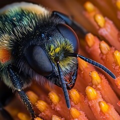 Wall Mural - Macro Photography of a Bumble Bee on a Flower