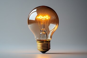 A glowing vintage light bulb illuminating a smooth surface.