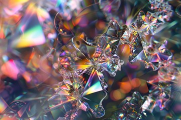 Fototapete - Abstract close-up of colorful crystal formations reflecting light in intricate patterns during bright daylight