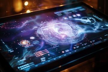 Poster - a high-tech futuristic display showcasing advanced data visualization and analytics in a modern cont