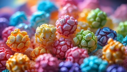 Wall Mural - Vibrant Rainbow Popcorn Ball with Colorful Double Exposure Silhouette and Playful Textures